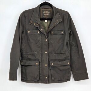 J.Crew Women Small Relaxed Boyfriend Field Jacket Dark Olive Green Utility Cargo